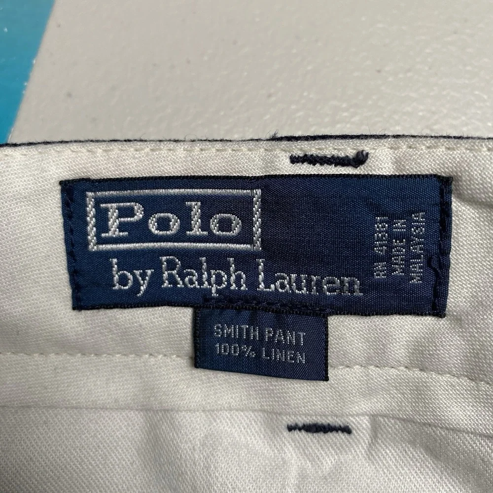 Polo by Ralph Lauren Pants 38x30 (38x29.5) Flat Front Linen Cotton Navy